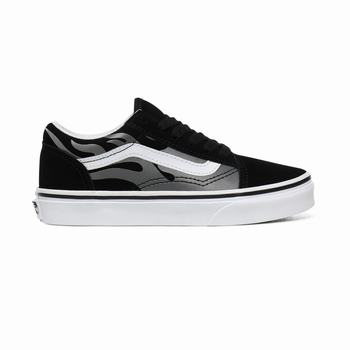 Detske Tenisky Vans Suede Flame Old Skool (8-14+ years) Čierne/Biele VA51GFUOT